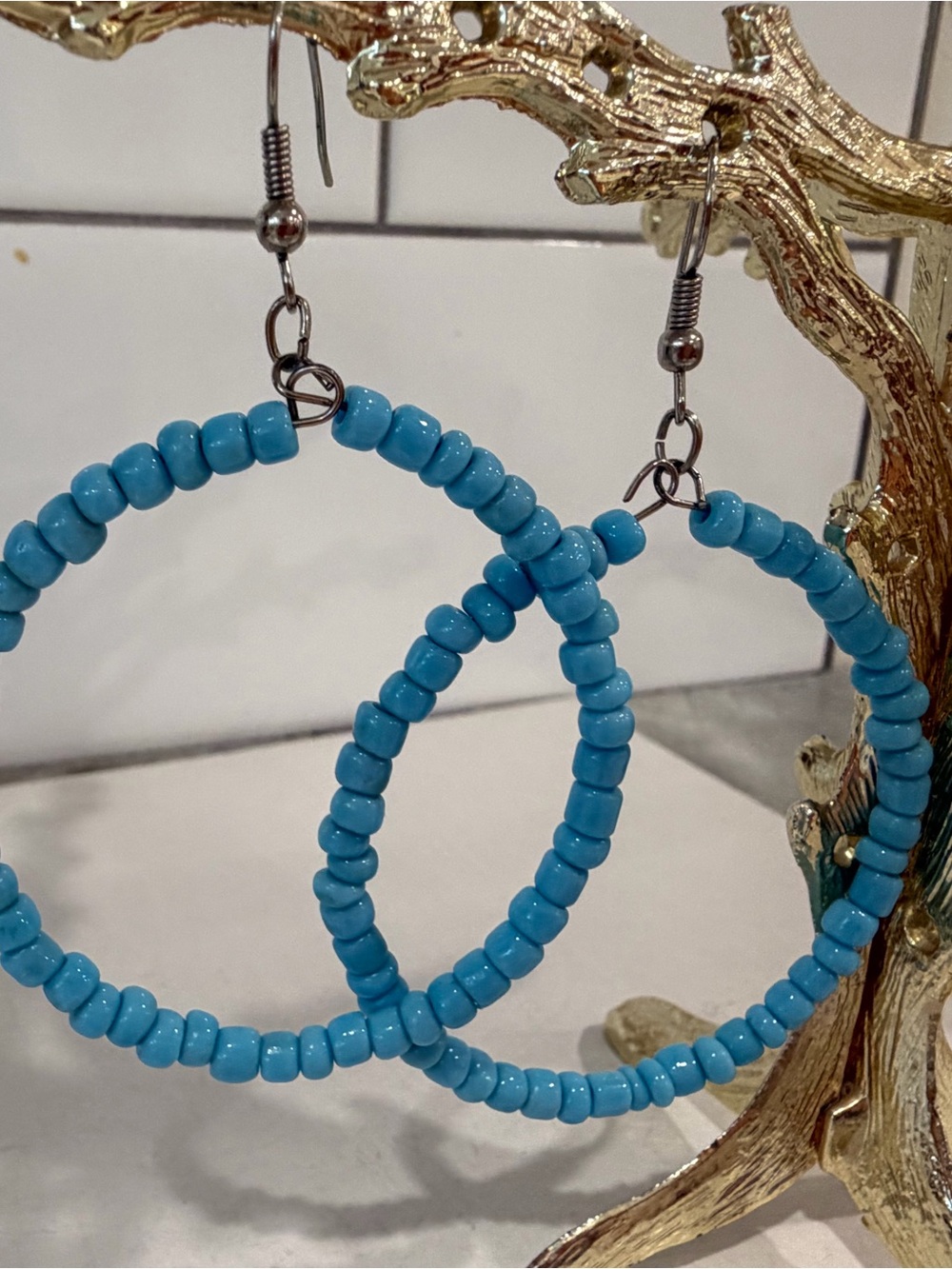 Turquoise Beaded Hoop Earrings